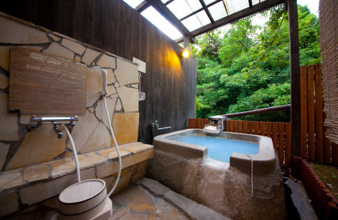 Outdoor hot spring in guest rooms